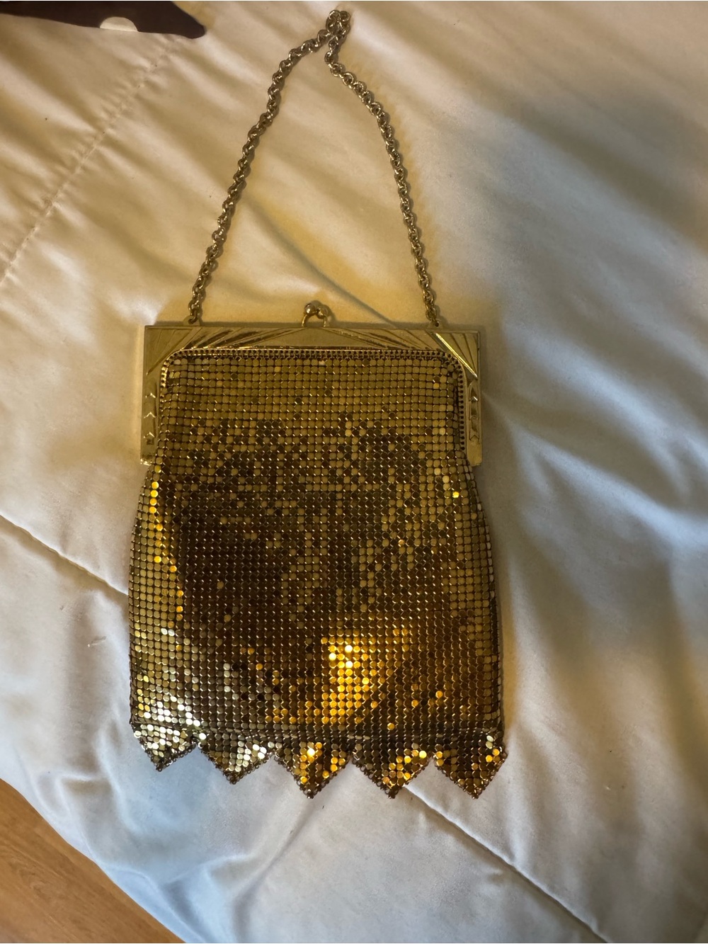 Whiting & Davis 1970’s Gold Mesh Evening Wristlet with Chain